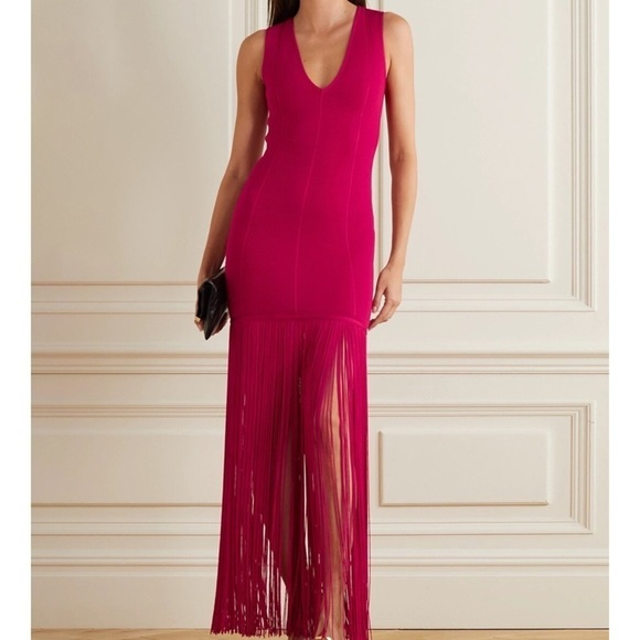HERVÉ LÉGER Fringed bandage gown V neck Sleeveless red/pink women’s xl new - Picture 14 of 14
